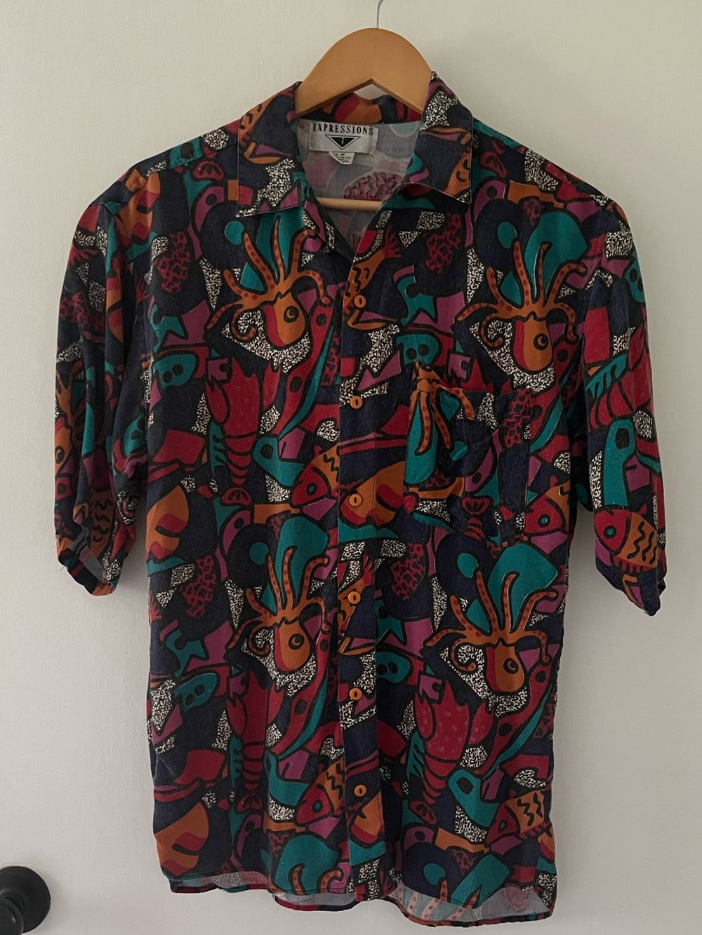 Vintage 90s Colorful Sea Print Button Down